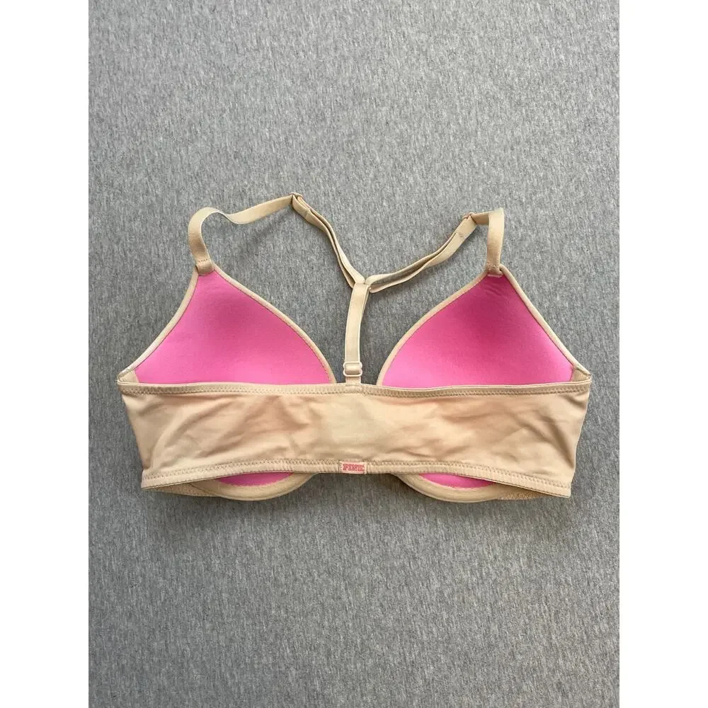Victorias Secret PINK Bra Womens 32C Beige Stretch Adjustable Strap Push Up‎